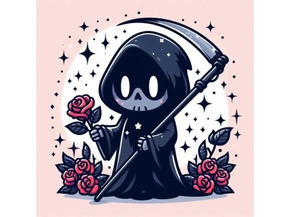 Download Cute Grim Reaper Silhouette Holding a Sc - Old Collection