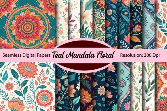 Download Teal Mandala Floral Digital Paper - Premium Resources