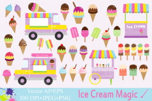 Download Ice Cream Clipart / Summer Graphics / Ice Cream Truck, Stand, Cones and Popsicles Vector Illustrations - Vector Collection