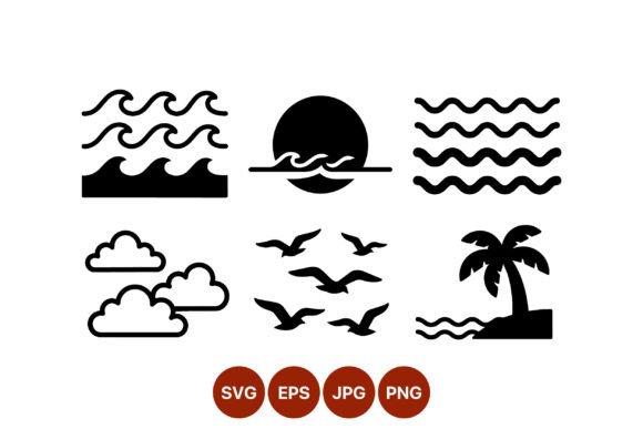 Download Sea Waves Palm Tree and Birds Vector - Vector Collection