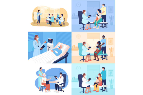 Download Visit Doctor Flat Color Illustrations - Visit Collection