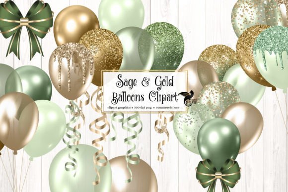 Download Sage and Gold Balloons Clipart - Old Collection